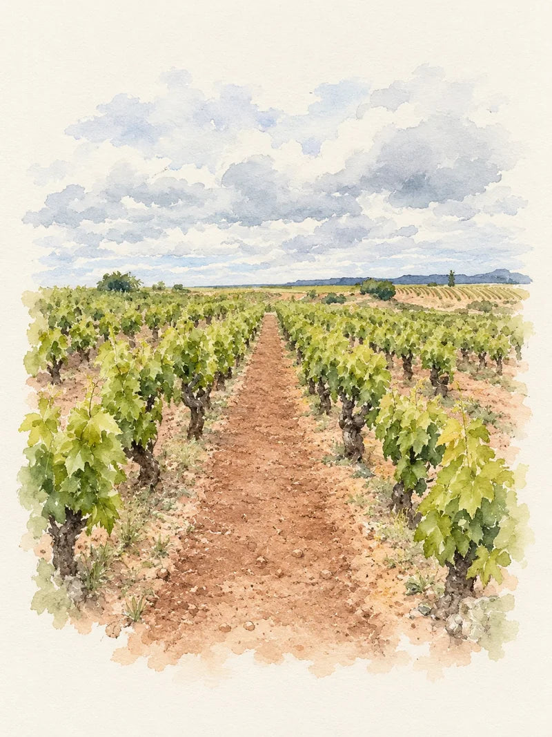 Artistic interpretation of the vineyard Camino Villar