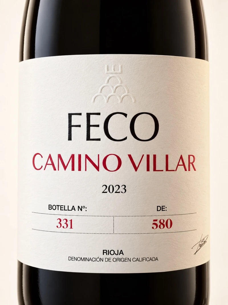 Detalle de la etiqueta de FECO Camino Villar
