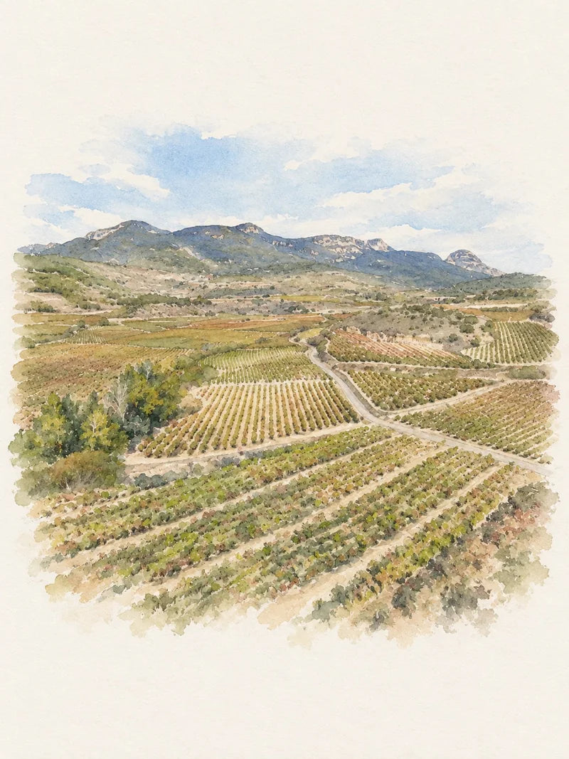 Artistic interpretation of the vineyard Hornillo