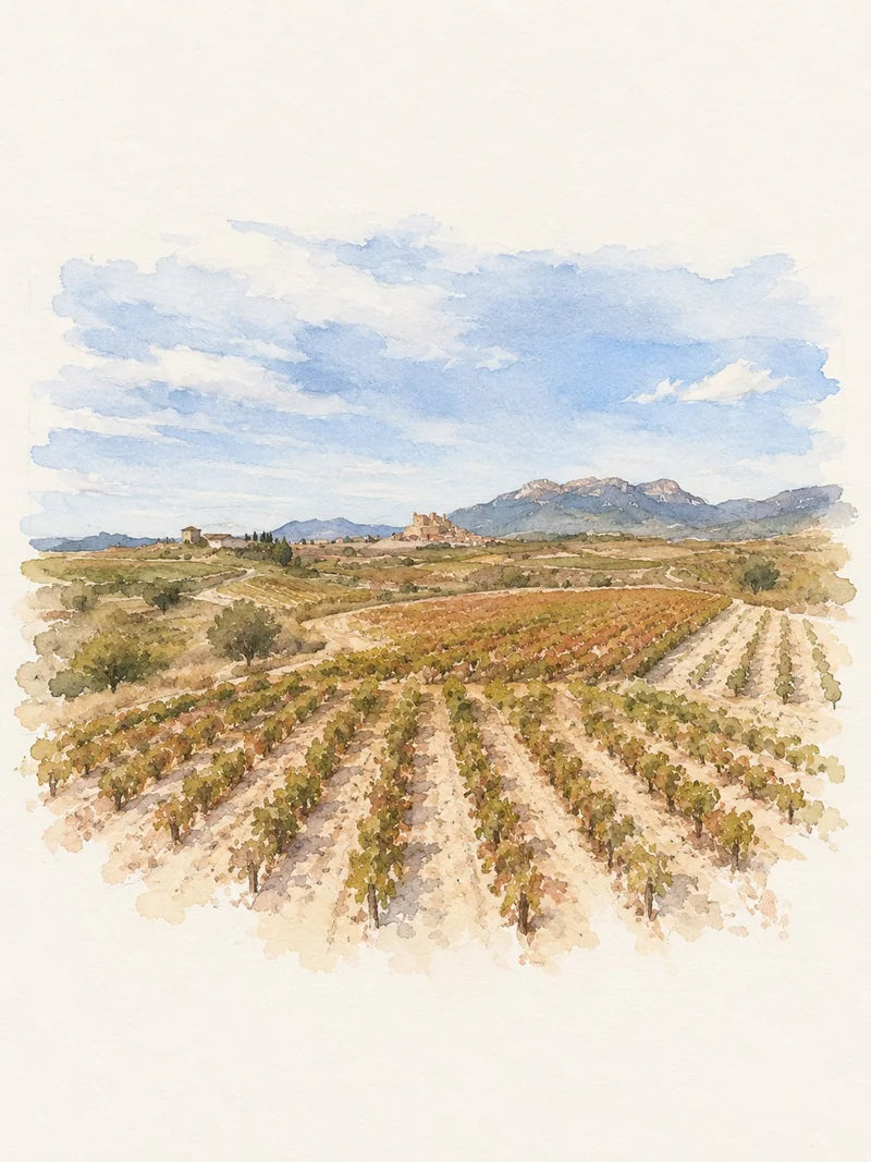 Artistic interpretation of the vineyard Piedra Miguel